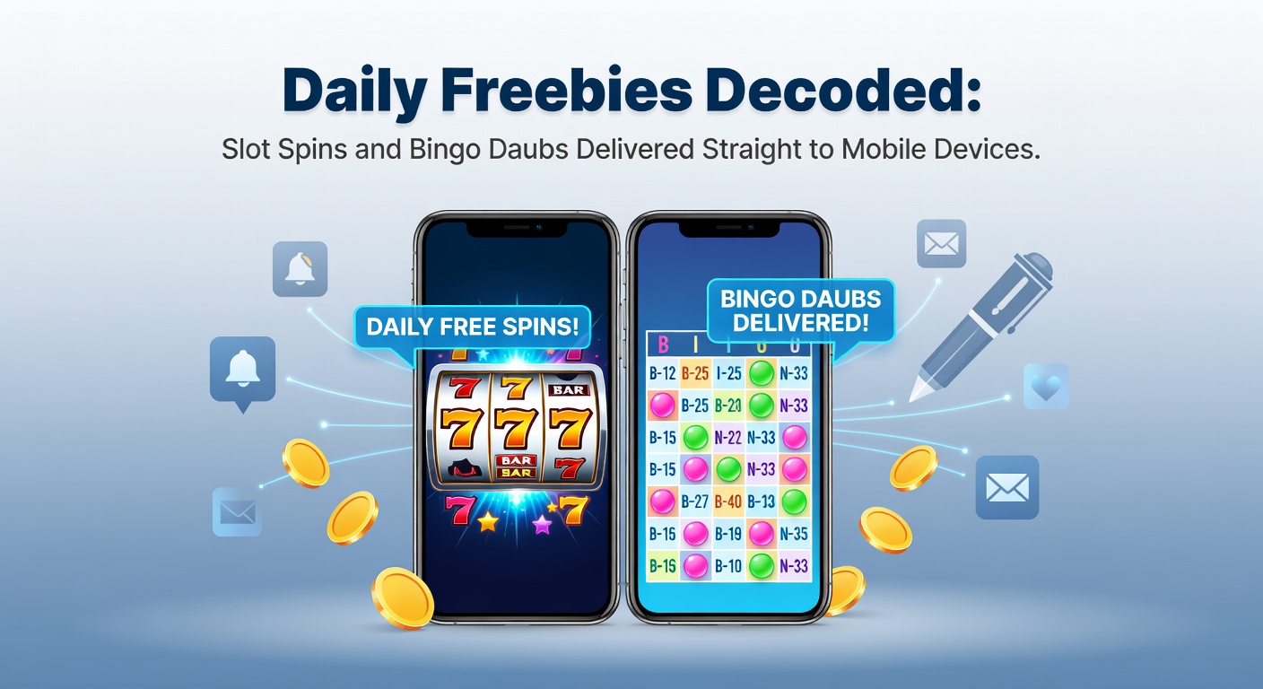 Close-up of mobile bingo interface showing daubed numbers, free ticket alerts, and slot spin counters in a colorful app layout