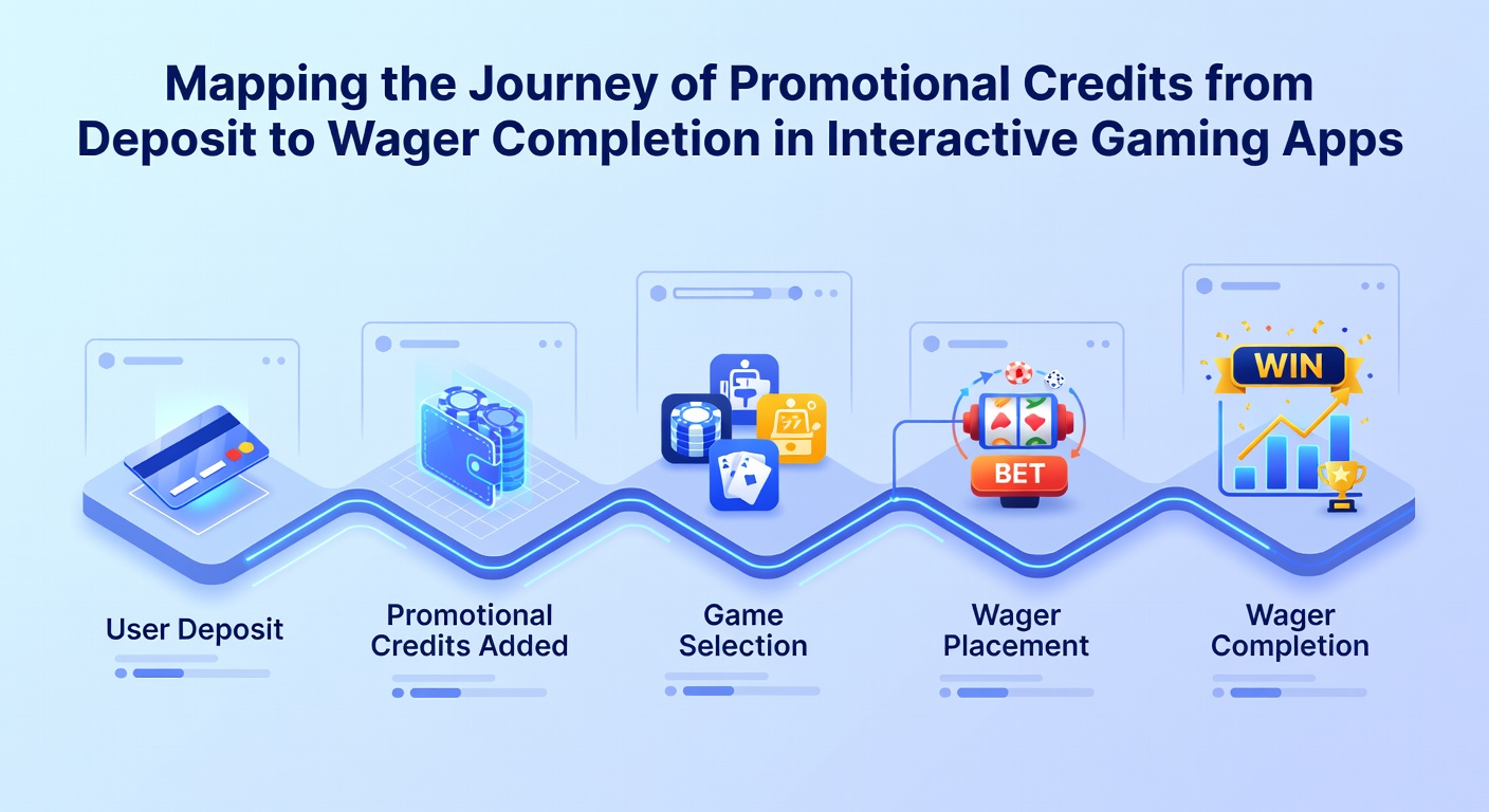 Flowchart illustrating the stages of promotional credits moving from deposit to wager completion in mobile gaming apps