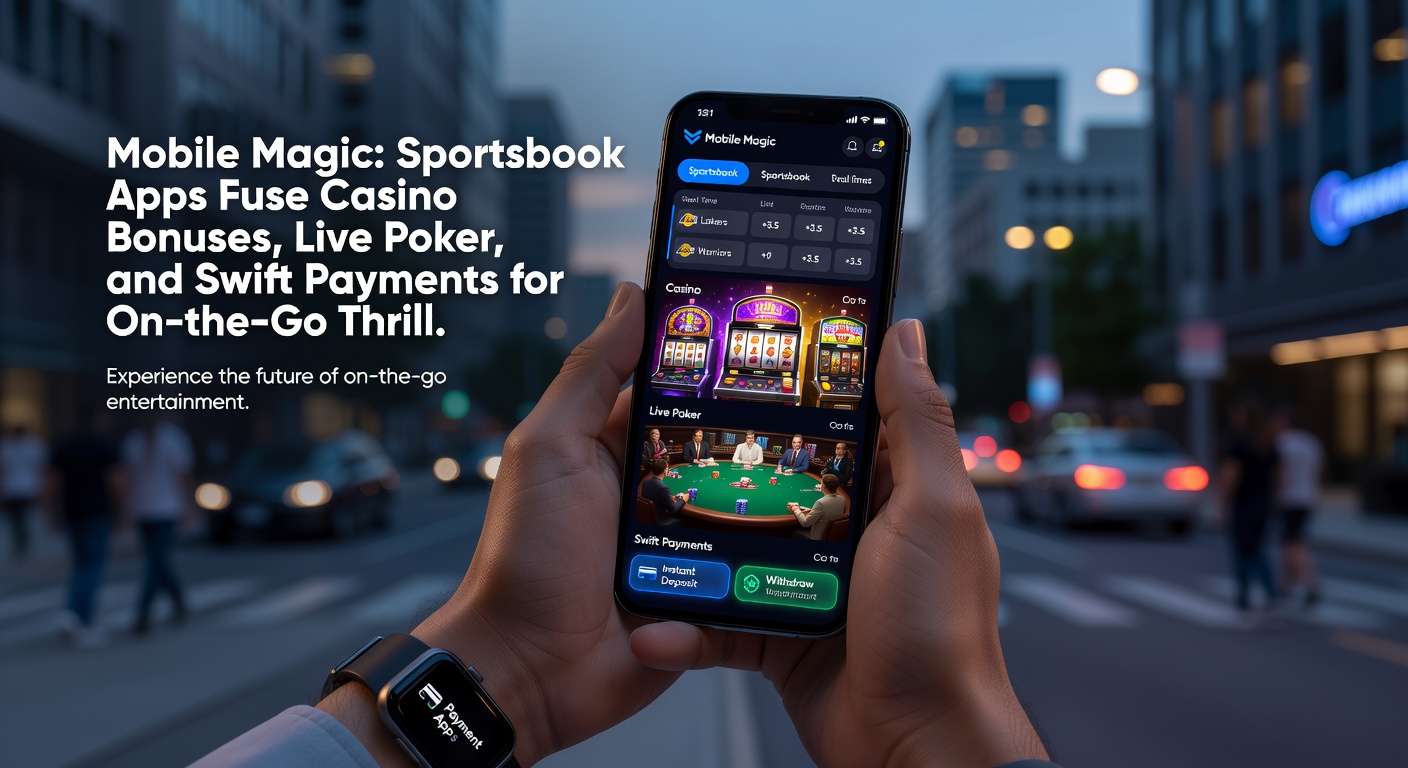 Close-up of a mobile app interface showing live poker action alongside sportsbook odds and a swift payment confirmation screen