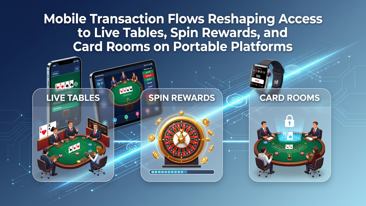 Mobile transaction flows enabling access to live tables and spin rewards on portable platforms