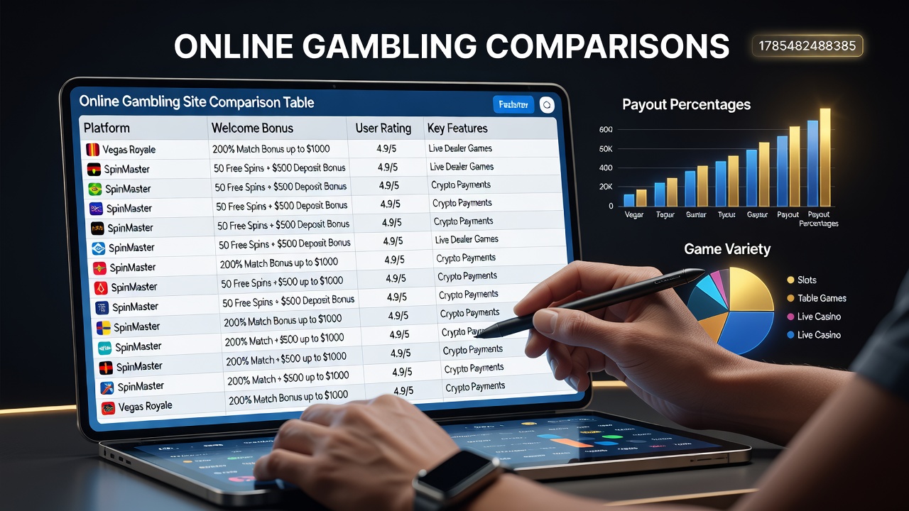 Mobile interface displaying side-by-side casino and sportsbook comparisons on a tablet device