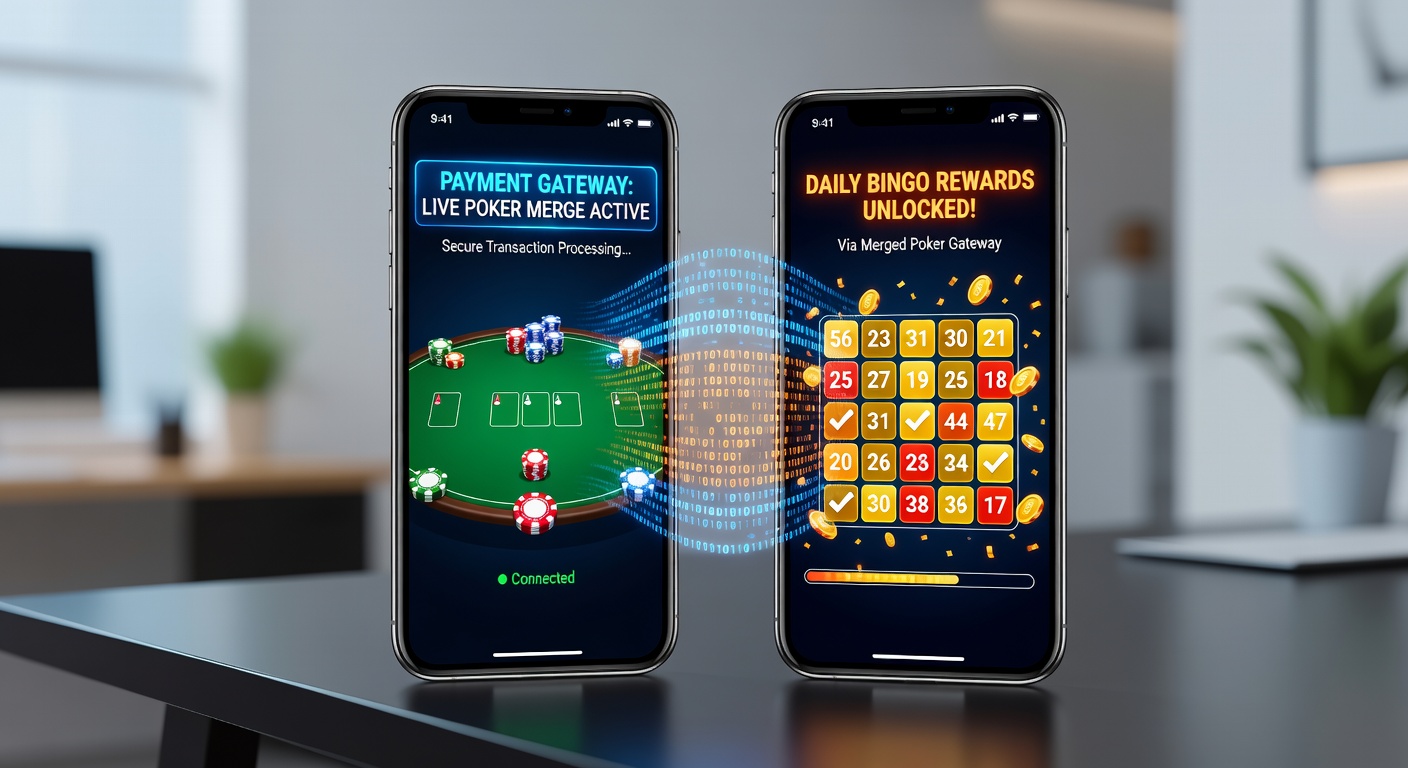 Mobile device displaying integrated live poker and bingo interface with payment gateway icons