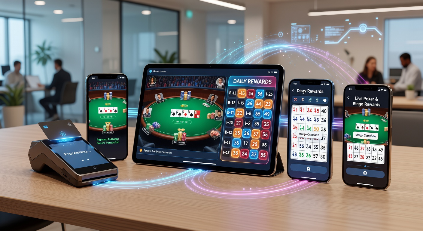 Close-up of smartphone screen showing bingo rewards credited after poker hand via payment gateway