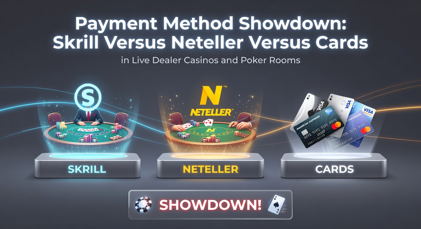 Digital payment icons representing Skrill, Neteller, and credit cards overlayed on a live dealer casino table